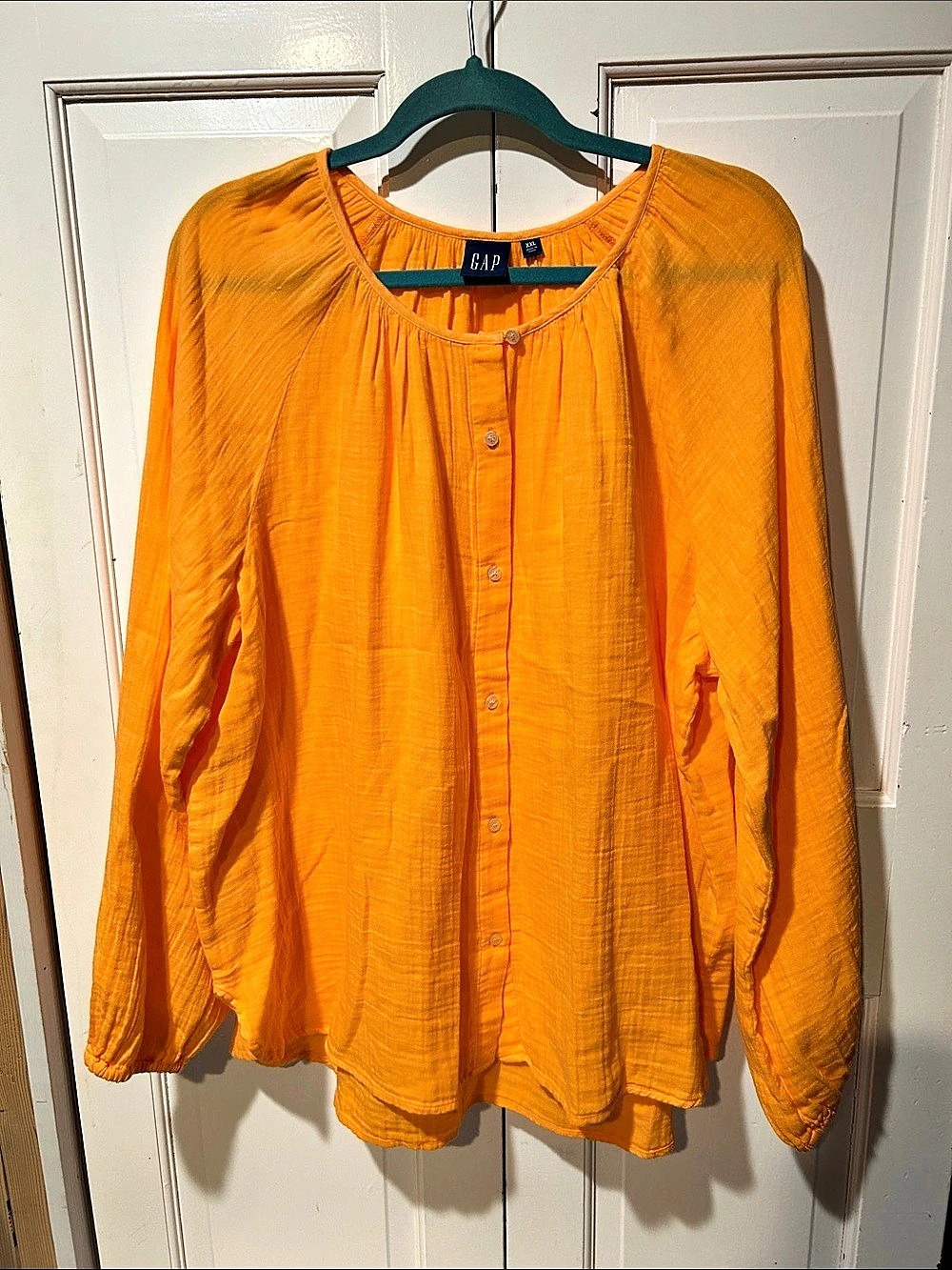Gap Cotton Gauze Button-Front Tunic Shirt Orange XXL